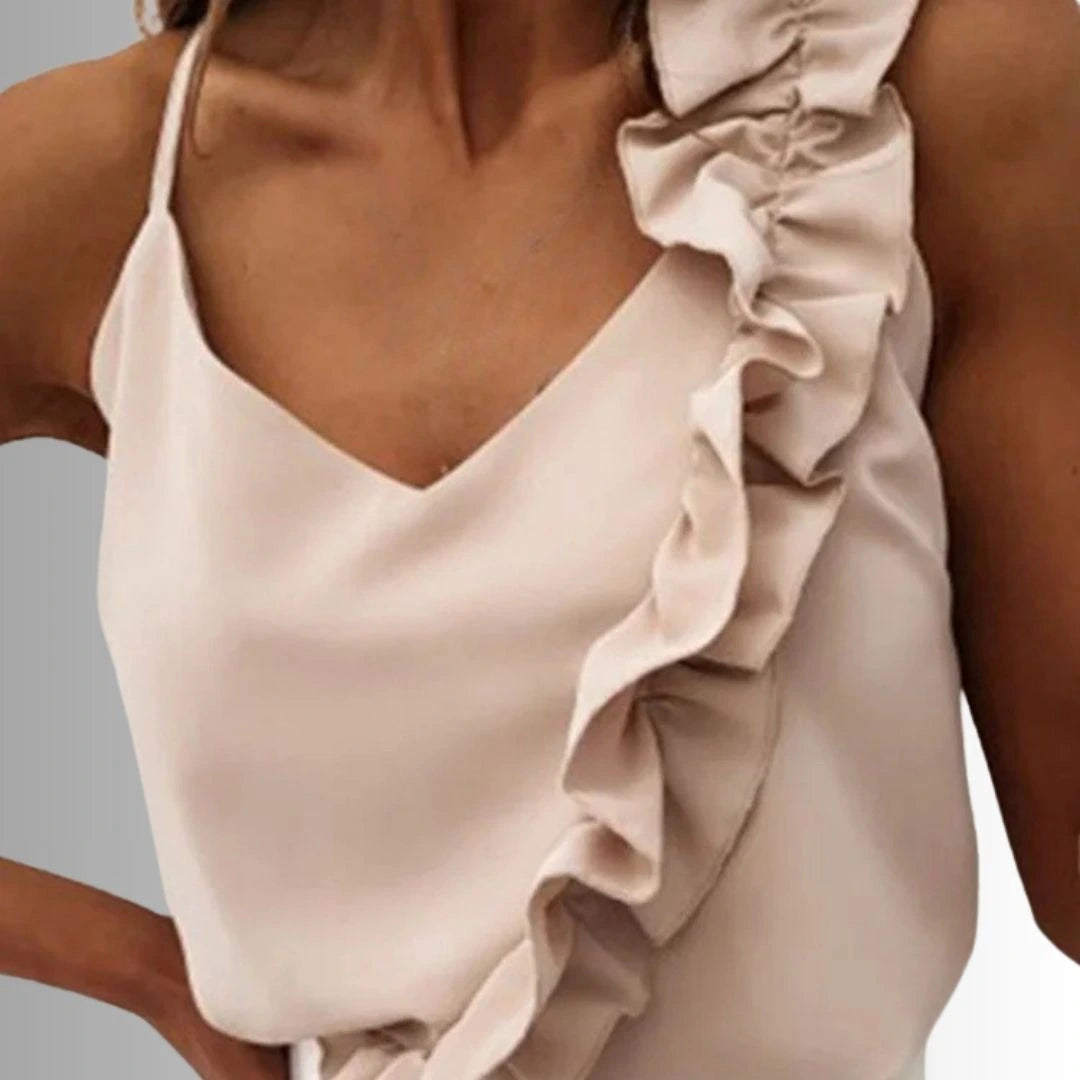 Lina Top beige ruffle blouse for women – front view