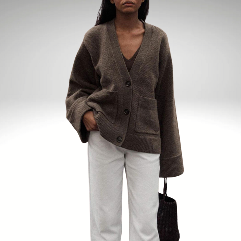 Loose oversized jacket brown buttoned V-neck