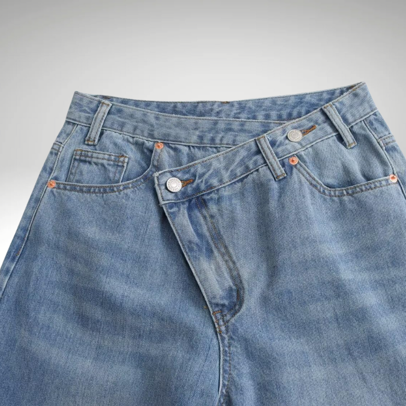 Rachel – Jean asymétrique taille haute bleu