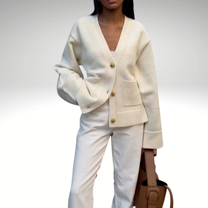 Oversized cardigan with front pockets white