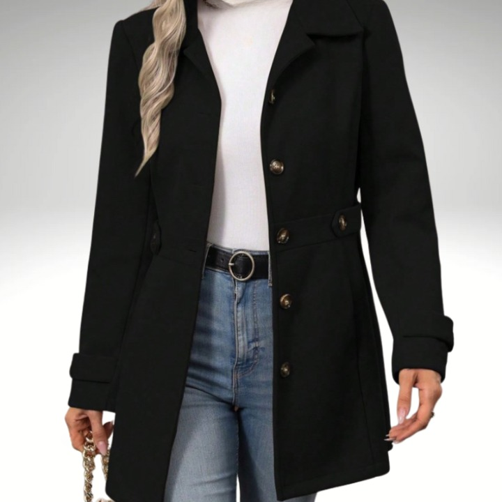 Pamela – Abrigo de lana negro de largo medio | Elegante y cálido