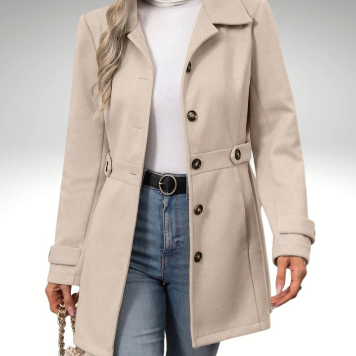 Pamela – Abrigo de lana beige de largo medio | Elegante y cálido