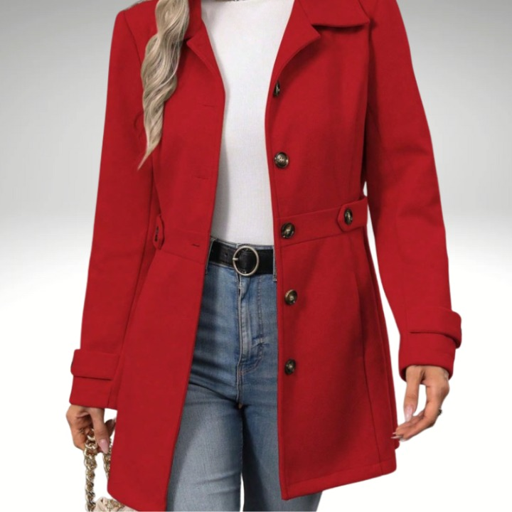 Pamela – Abrigo de lana rojo de largo medio | Elegante y cálido