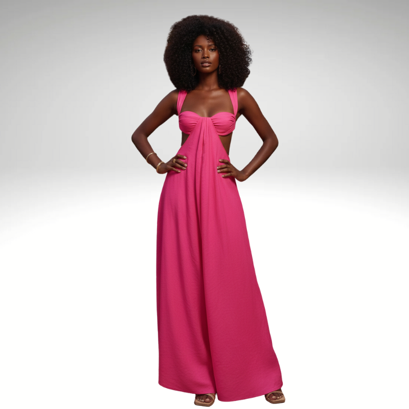 pink Fluid women’s jumpsuit with straps, front view