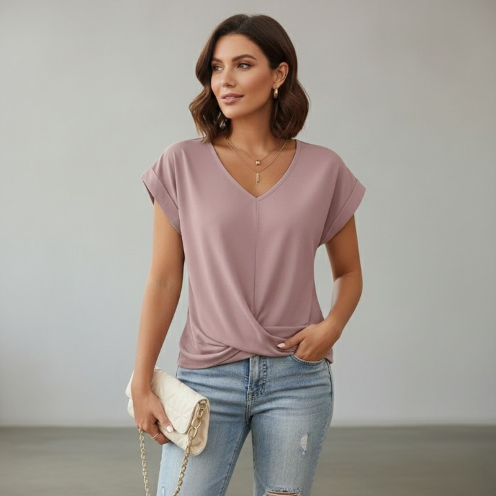 pink women’s flowy V-neck top with an elegant and comfortable fit, perfect for a chic and relaxed everyday look