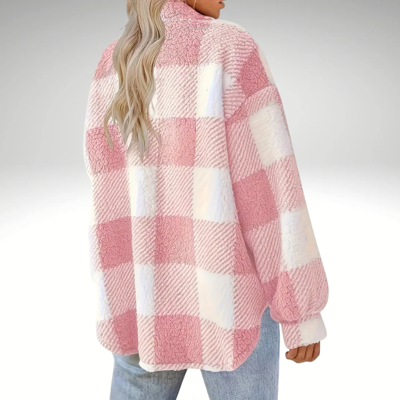 Pink plaid coat for women fall/winter, blended wool and polyester view  back 