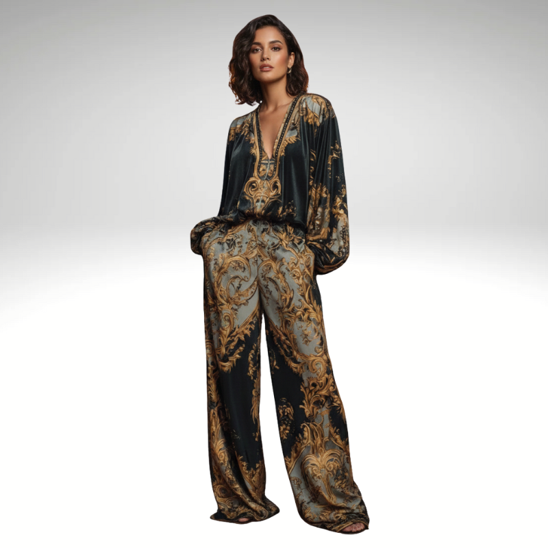 Printed women’s pants set – front view