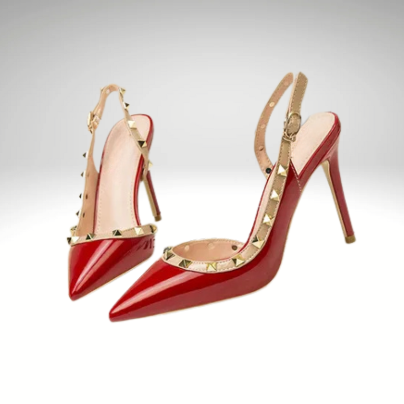 Women’s Patent Leather Heels Red-Pointed Toe with Buckle Strap