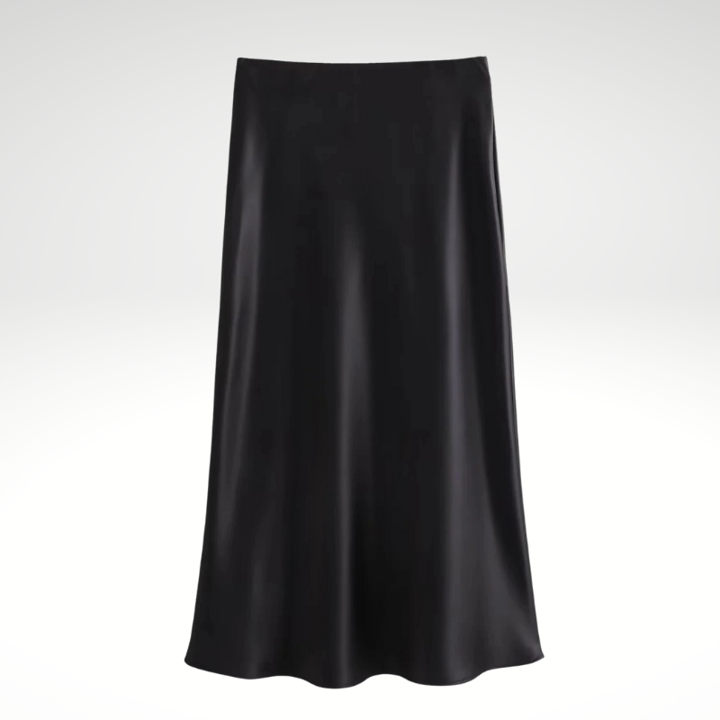 Black satin  maxi skirt, high waist and flowing