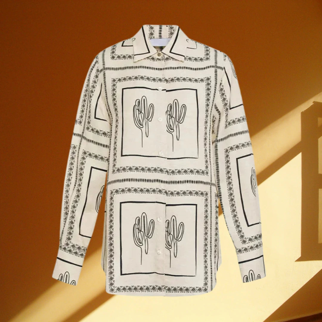 Beige shirt with cactus patterns for women, casual style