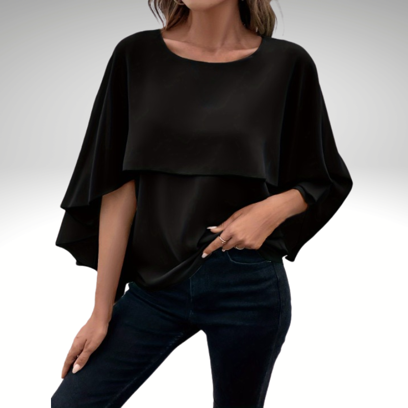 Black cape sleeve blouse for women, versatile style