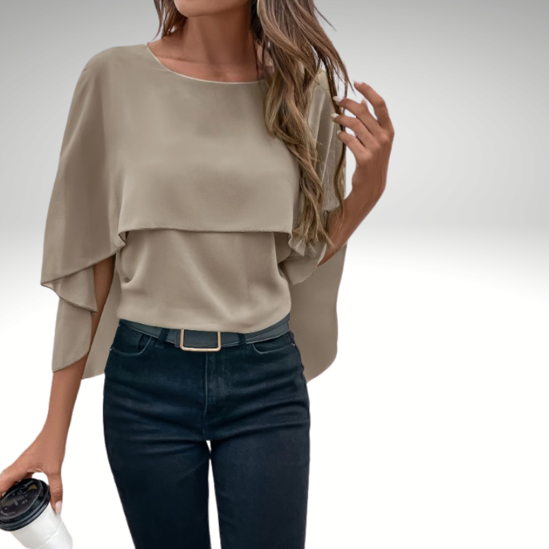 Brown cape sleeve blouse for women, versatile style