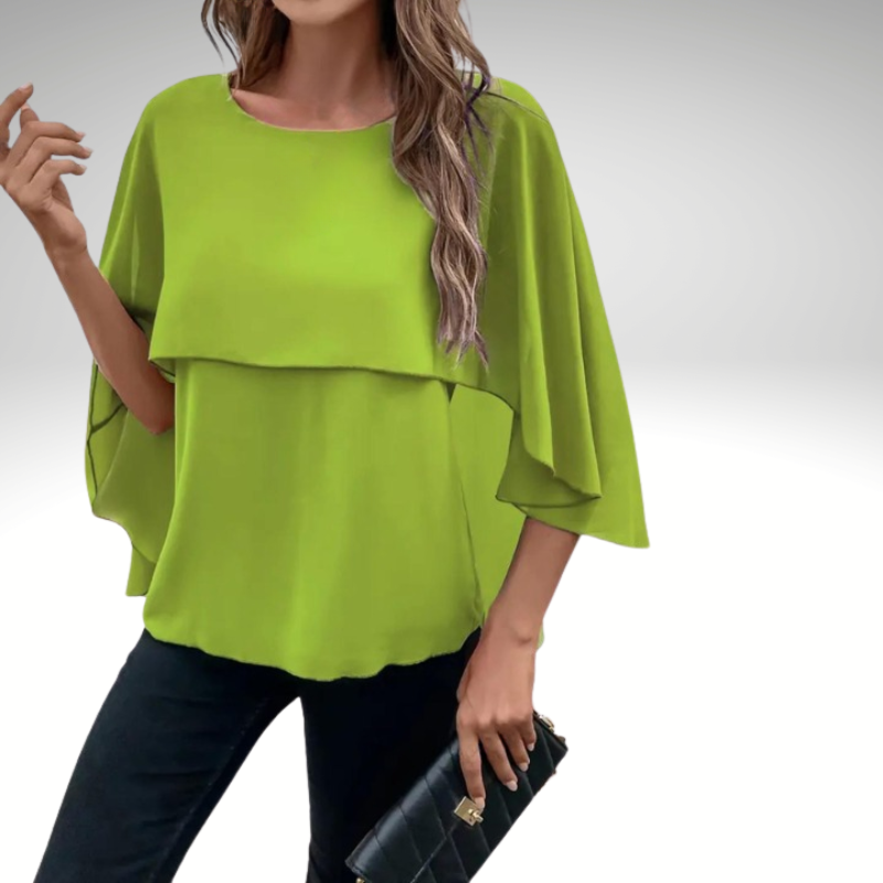 Green cape sleeve blouse for women, versatile style