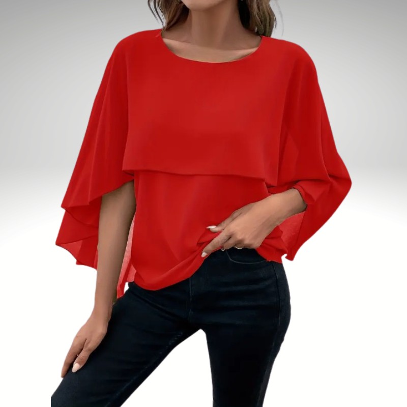 Red cape sleeve blouse for women, versatile style