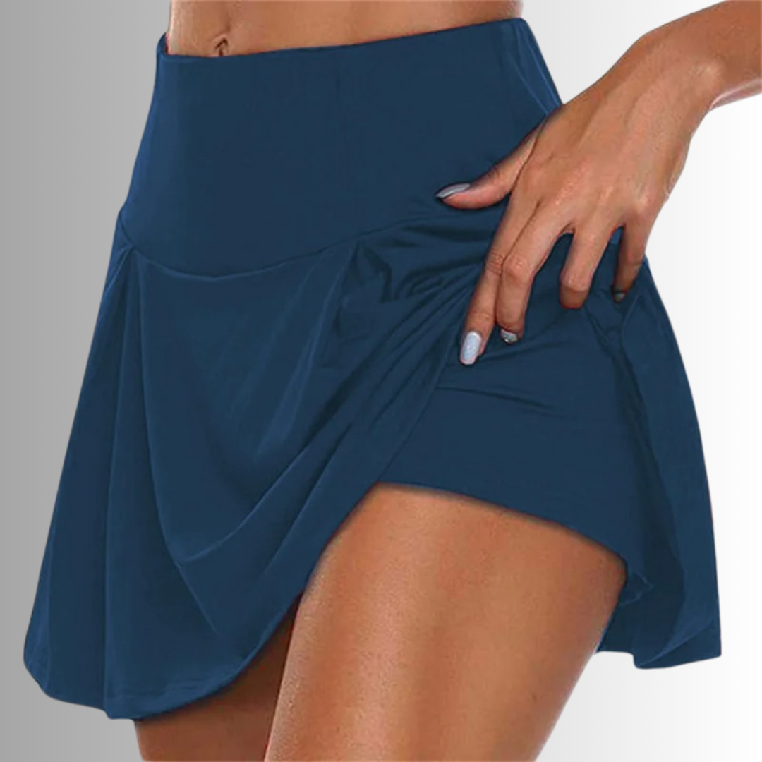 SleekFit blue skort with built-in shorts and high-waist fit for women