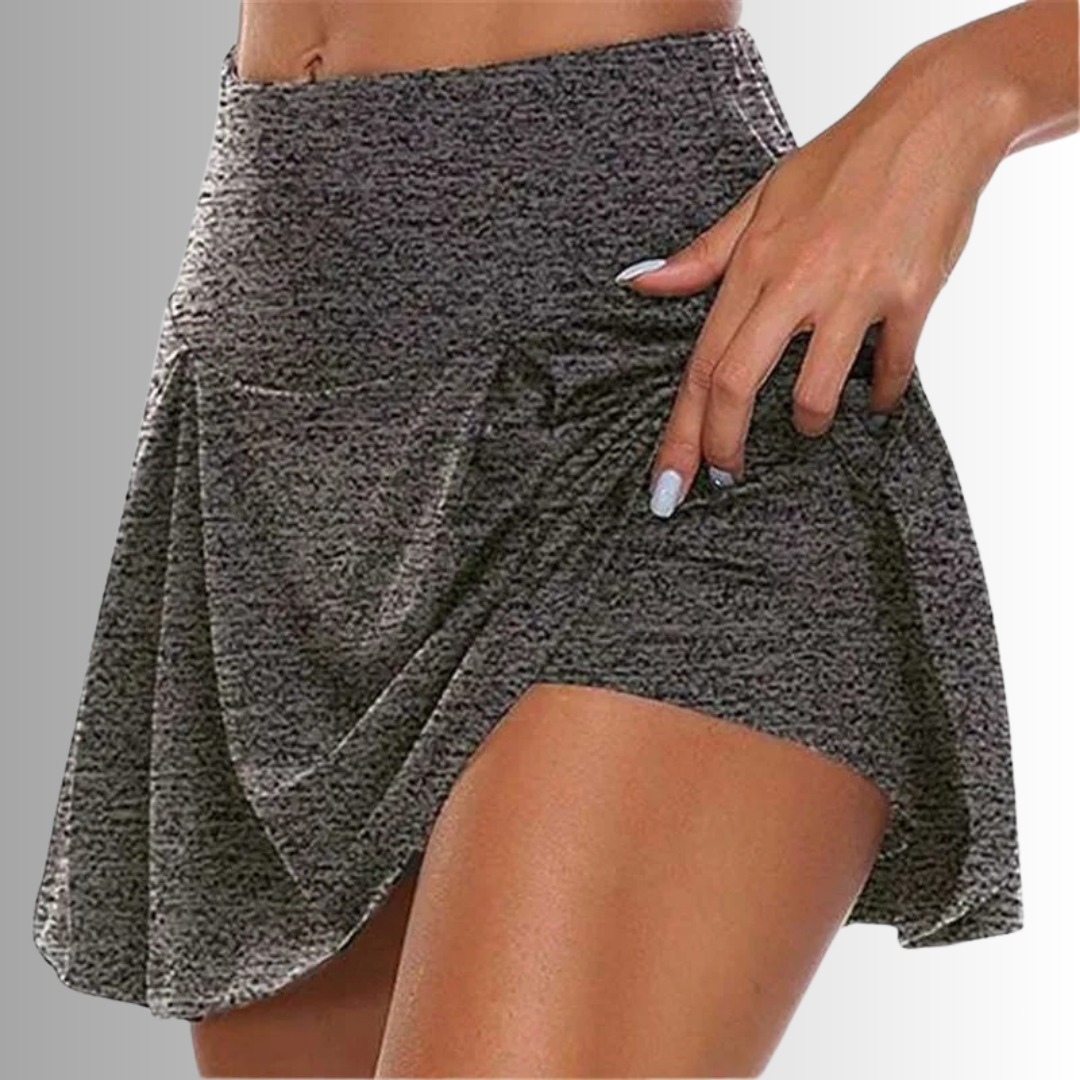 SleekFit grey skort with built-in shorts and high-waist fit for women