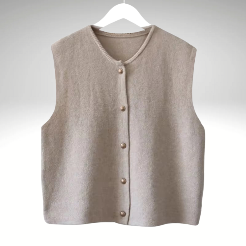 Women’s sleeveless beige knit cardigan autumn style