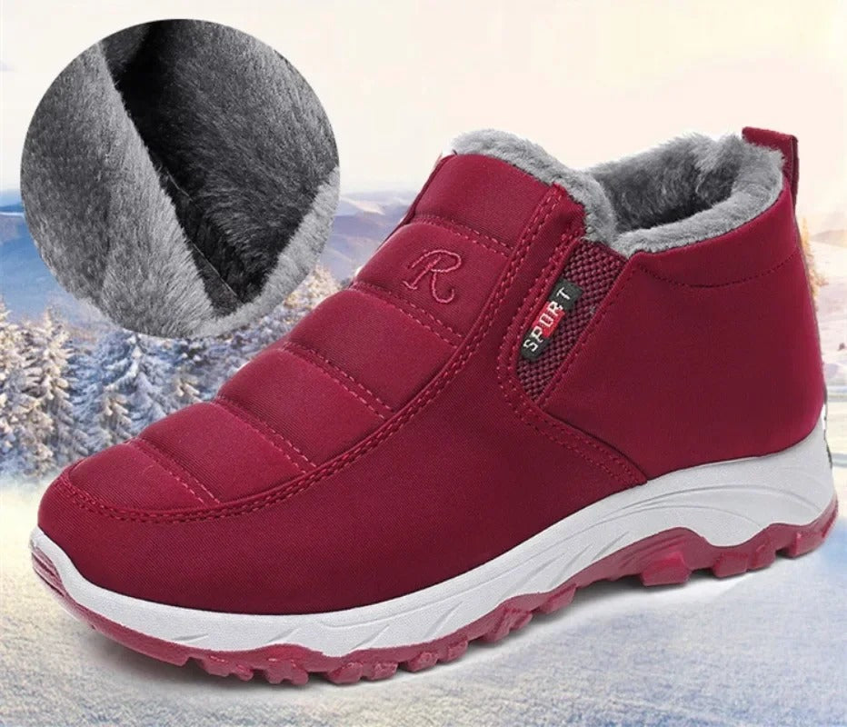 Slip-on waterproof snow boots with warm fur lining