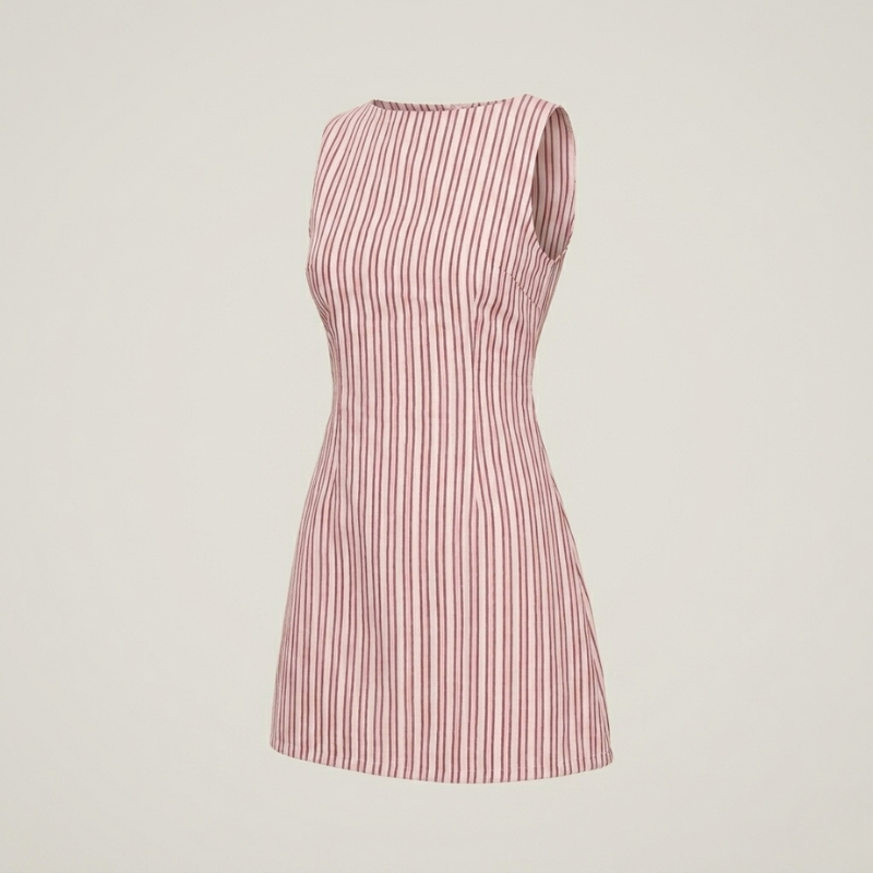 Close-up detail of lightweight striped summer dress fabric
