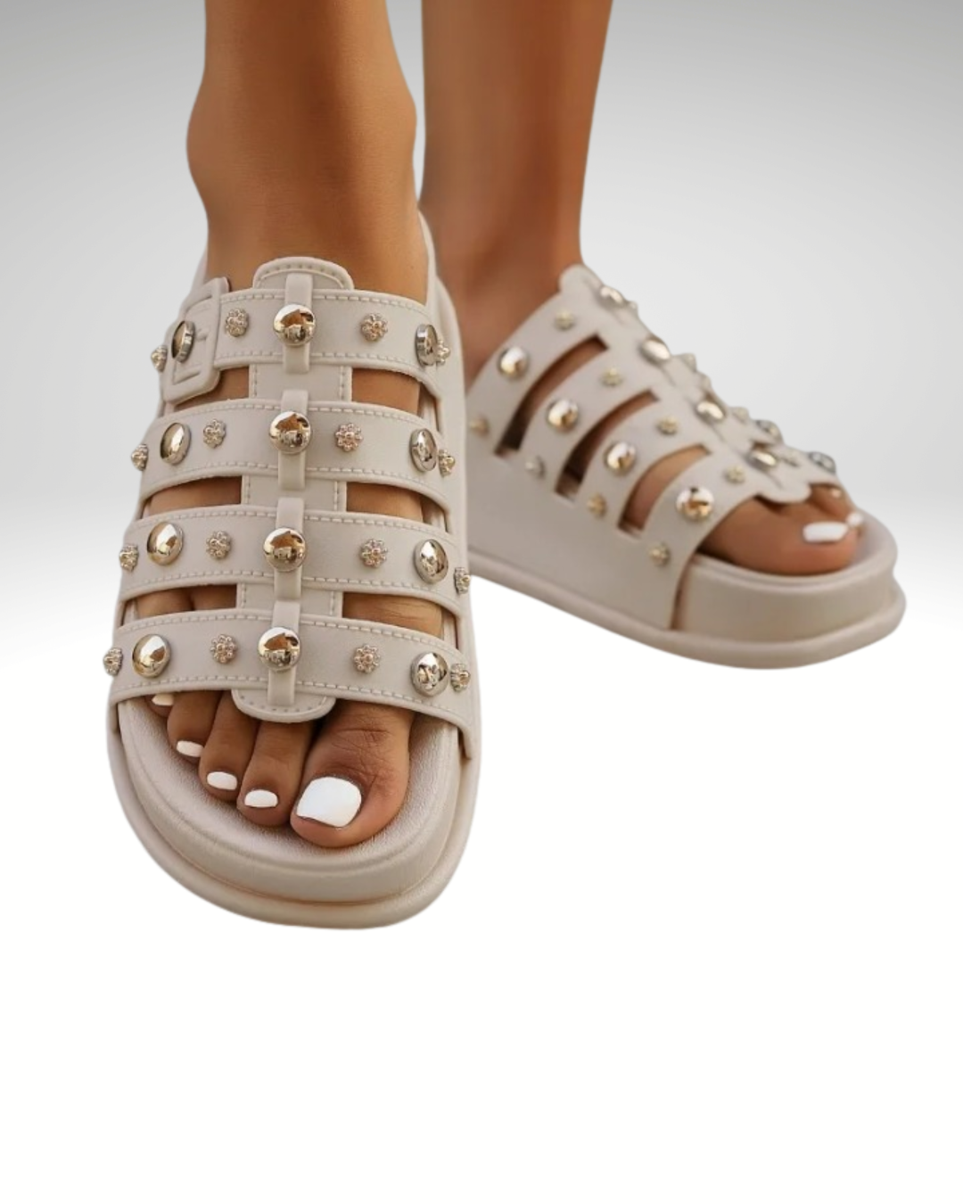 beige studded Roman sandals for women summer