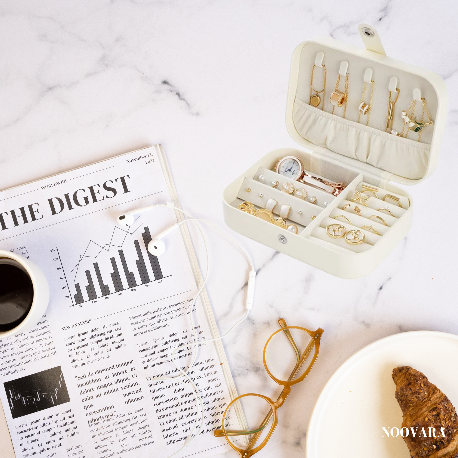 Elegant jewelry box on decorative table