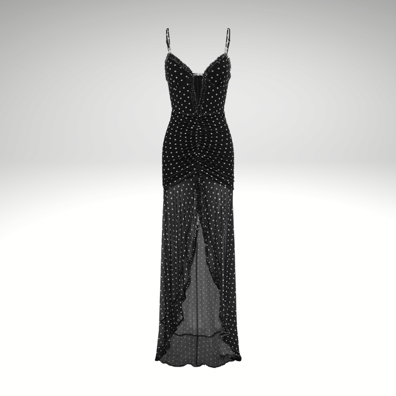 Sheer polka dot maxi dress for women