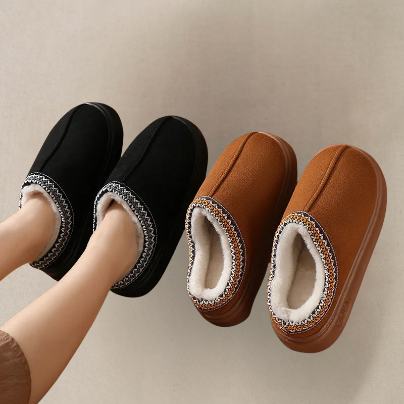 Unisex Winter Slippers – Warm Fuzzy Plush Anti-Slip House Shoes - Brown