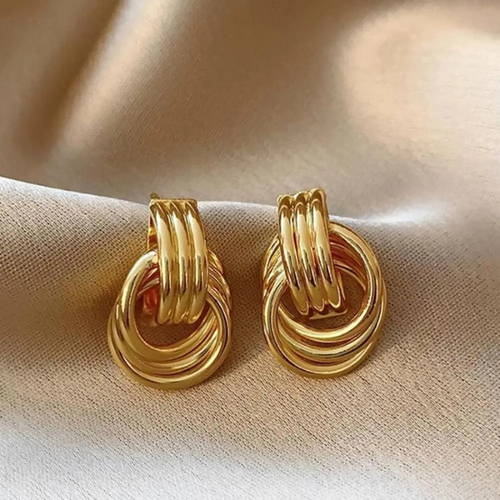 Vintage gold earrings for women with geometric multilayer design