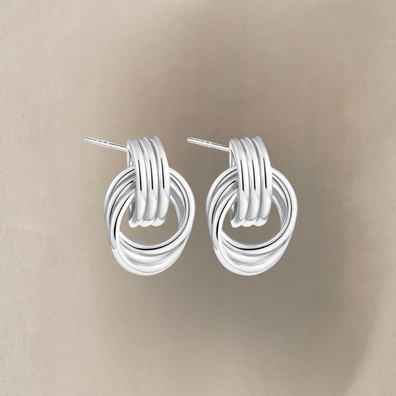 Vintage silver earrings for women with geometric multilayer design 