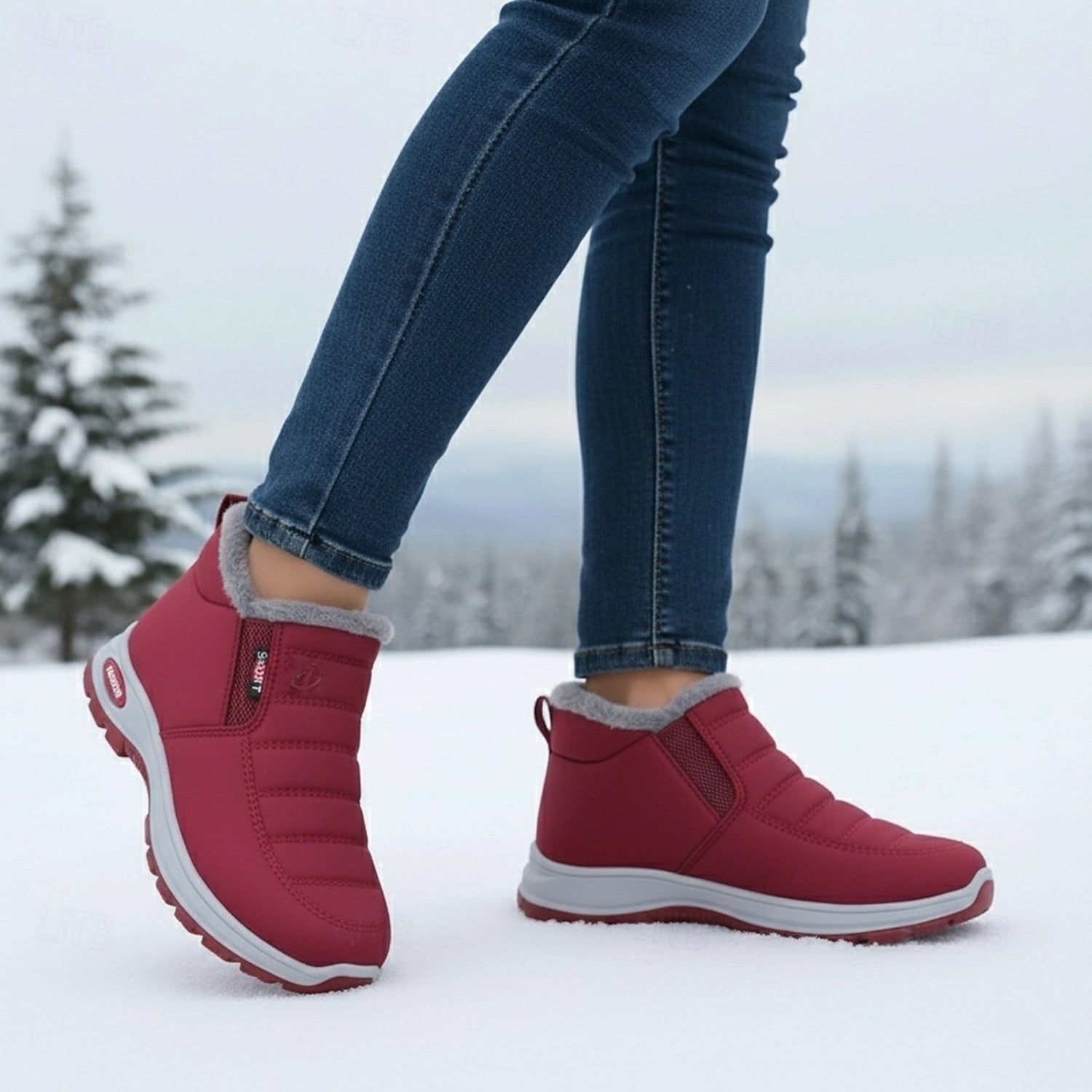 Burgundy waterproof snow boots for women and men – winter comfort