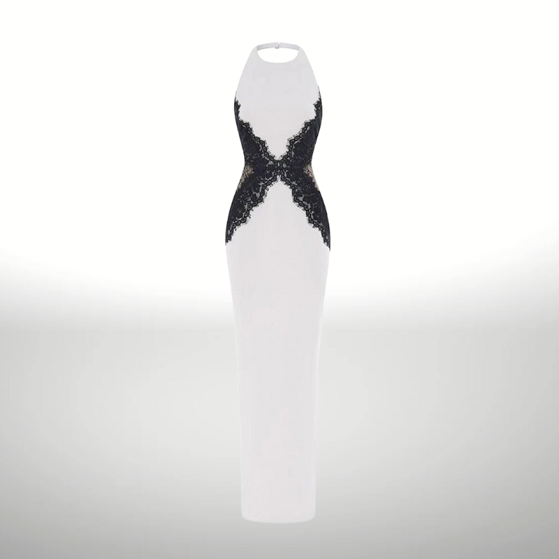 elegant white maxi dress for women with halter neckline