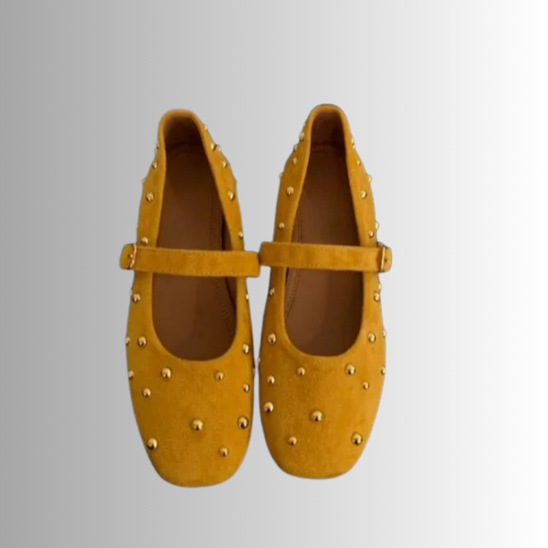 Women’s round-toe ballerina shoes top view yellow