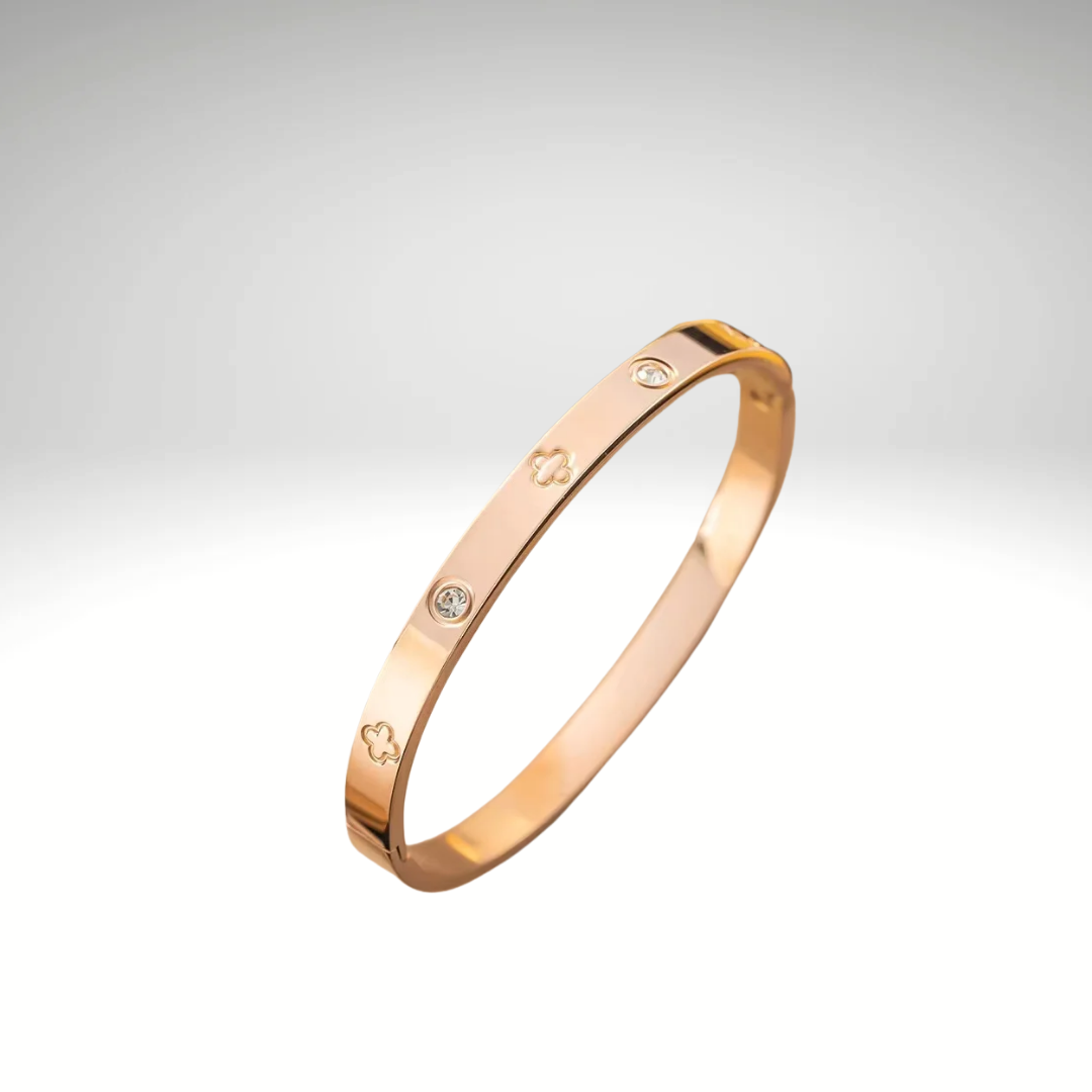 Women’s hypoallergenic rose stainless steel bracelet with zircons and clover motifs