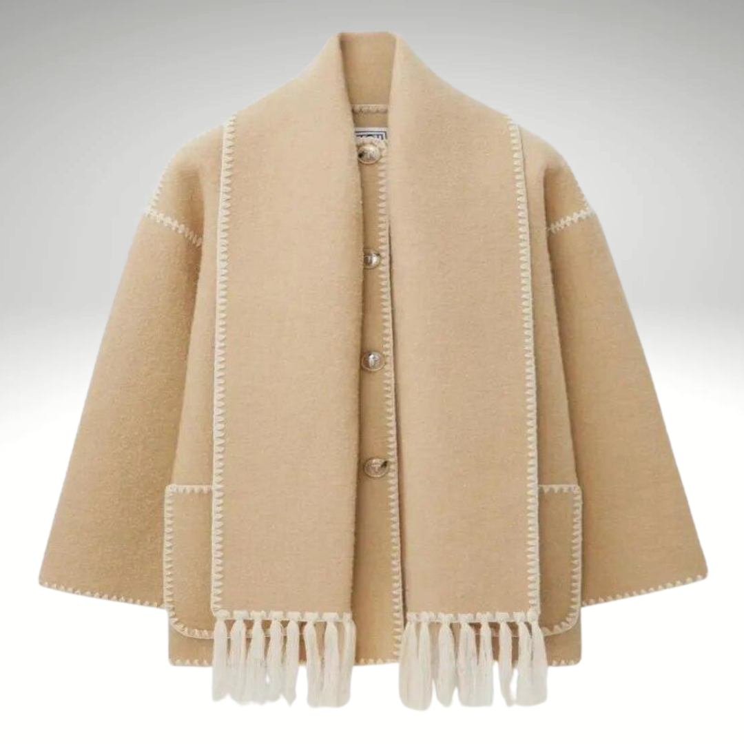 Women's winter scarf collar coat beige elegant