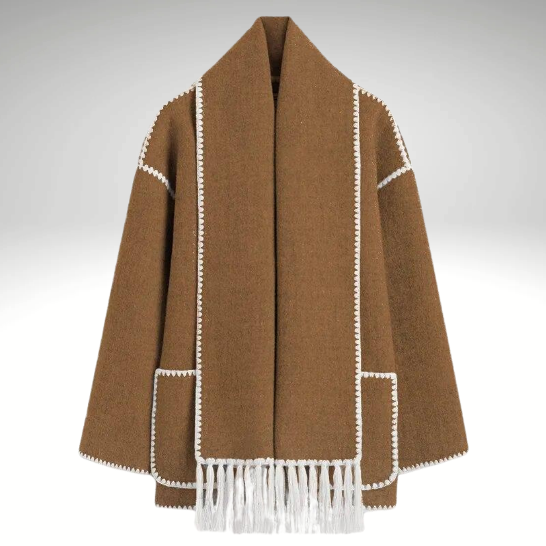 Women's winter scarf collar coat brown chic