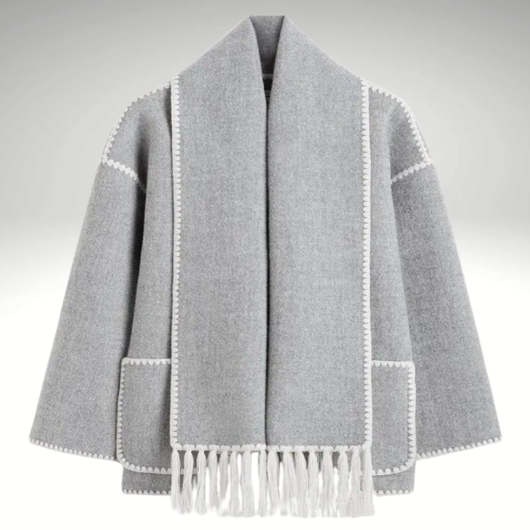 Women's winter scarf collar coat grey oversized