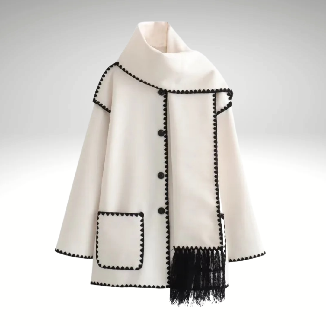 Women's winter scarf collar coat white oversized