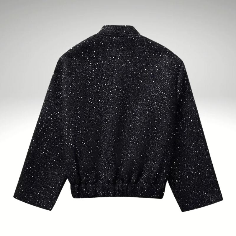 Back view of loose style women’s sequin jacket