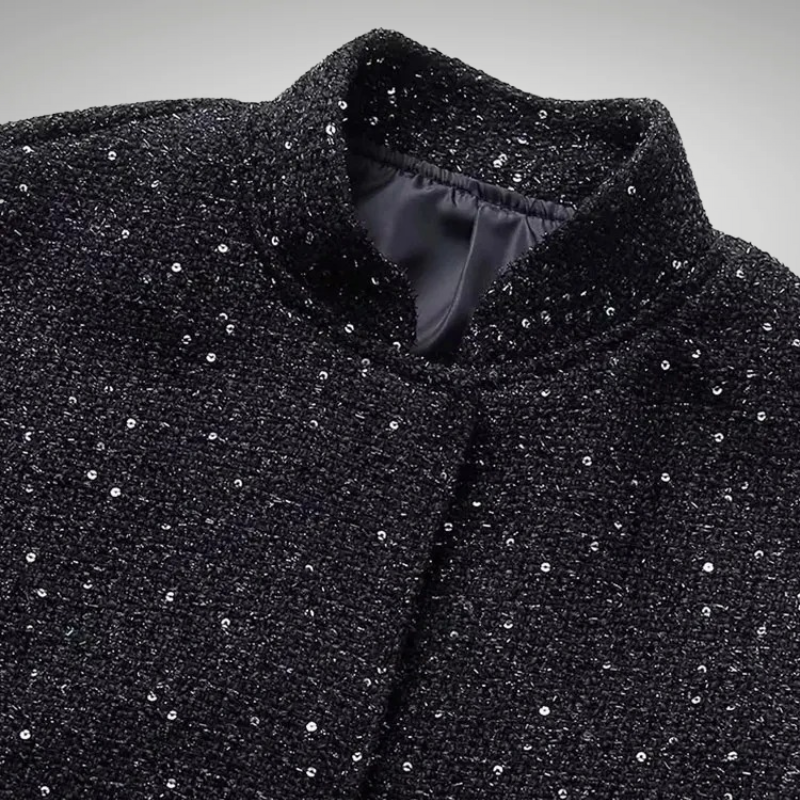High-neck detail women’s sequin jacket-black