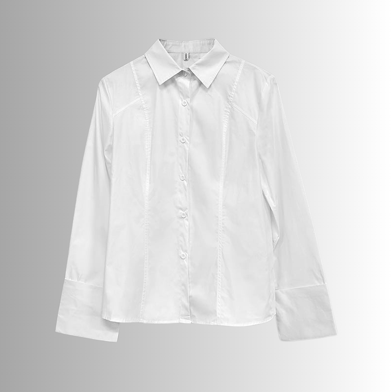 Elegant women’s white long sleeve shirt with gold buttons