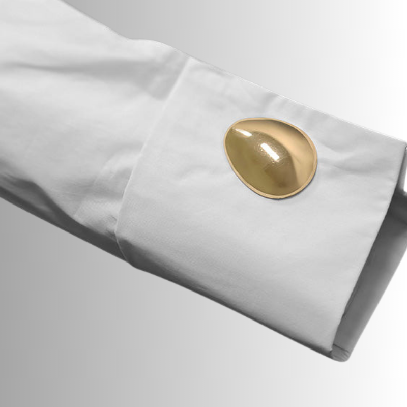 Elegant women’s white long sleeve shirt -view -gold buttons – 