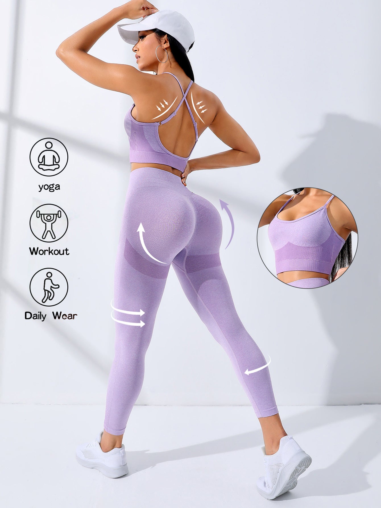 Paloma | Ensemble de yoga pour femmes 2 pièces sans couture violet – Leggings taille haute + brassière de sport