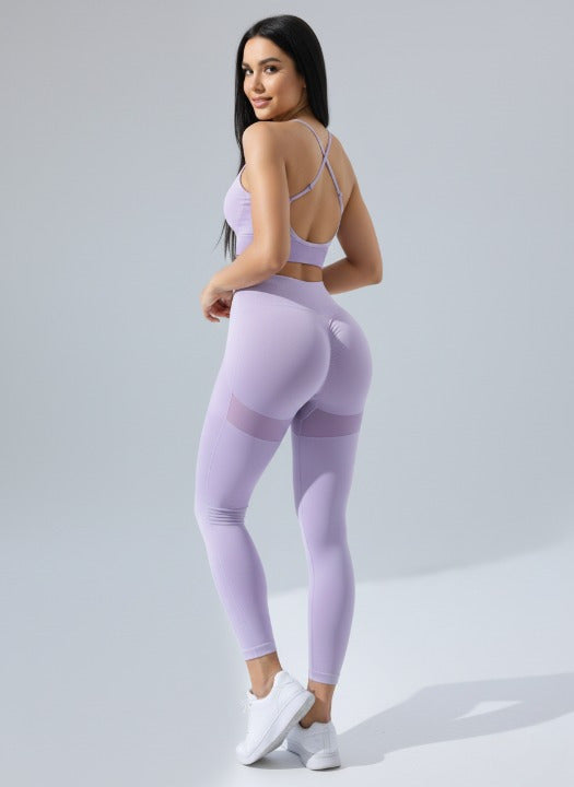 Women’s 2-piece seamless yoga set purple – high waist leggings and sports bra