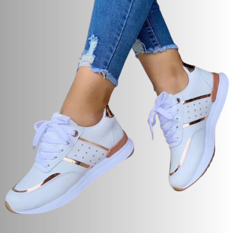 White leather patchwork platform sports shoes