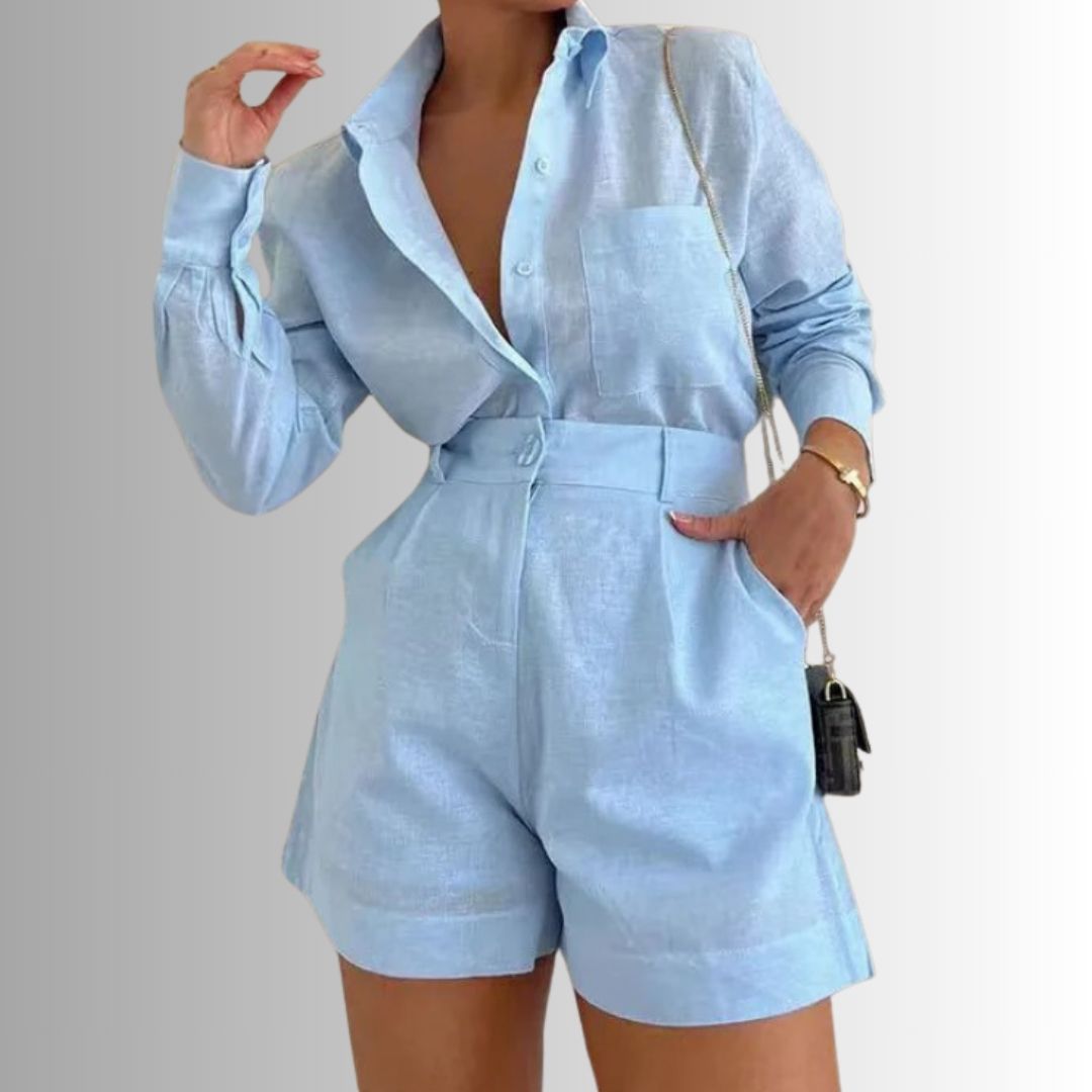 womens-linen-shirt-shorts-set-blue