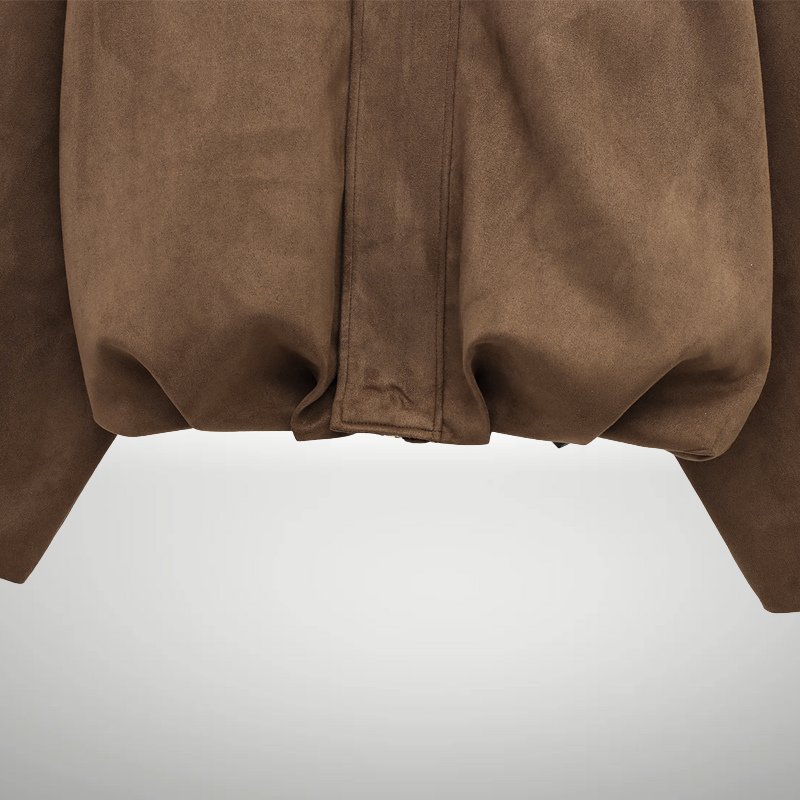 Close-up of zip closure and lapel collar bomber jacket