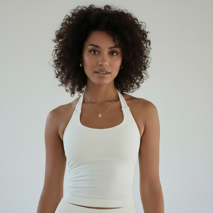 White women’s backless yoga tank top, breathable and stretchy