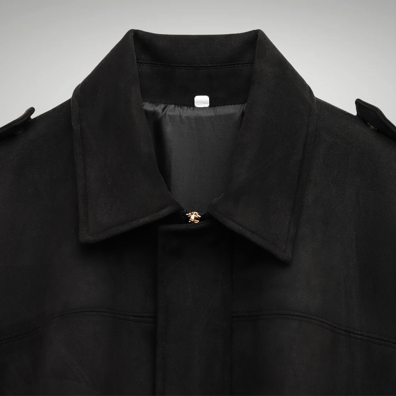 Close-up of zip closure and lapel collar bomber jacket