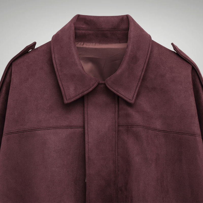 Close-up of zip closure and lapel collar bomber jacket