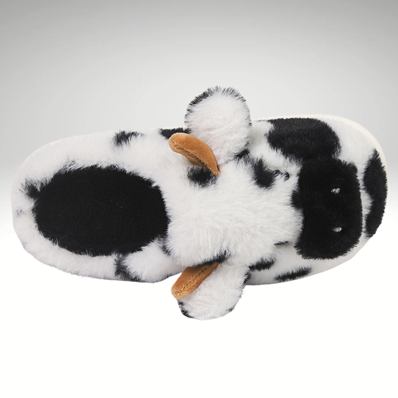 Women’s black cow plush slippers for winter with soft thick sole